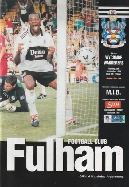 Fulham v Wycombe Wanderers   29-Sep-1998