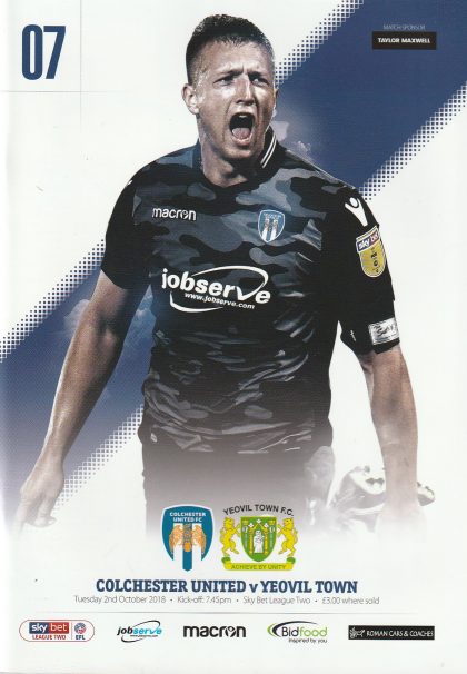 Colchester United v Yeovil Town  02-Oct-2018