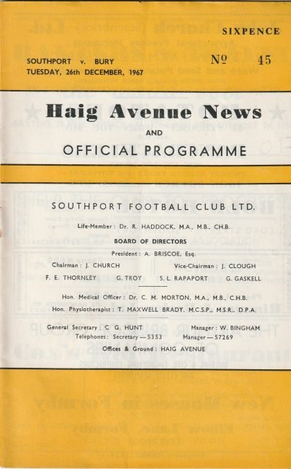Southport v Bury 26-Dec-1967