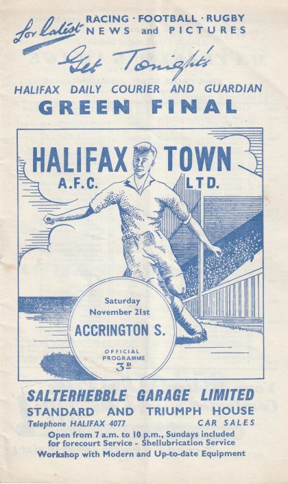 Halifax Town v Accrington Stanley  21-Nov-1959