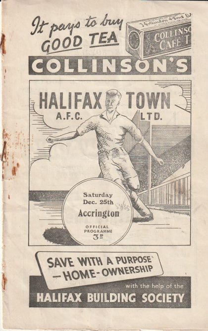 Halifax Town v Accrington Stanley  25-Dec-1954