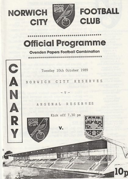 Norwich City Reserves v Arsenal Reserves 10-Oct-1989