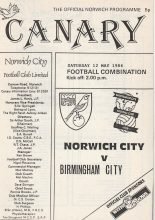 Norwich City Reserves v Birmingham City Reserves  12-May-1984