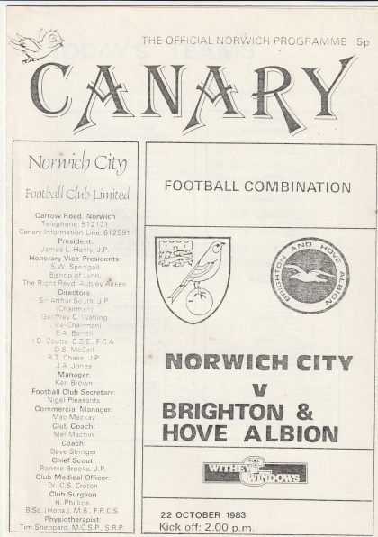 Norwich City Reserves v Brighton & Hove Albion Reserves 22-Oct-1983