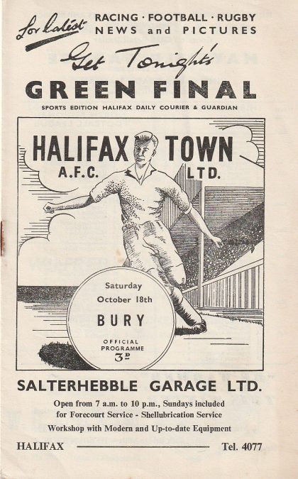 Halifax Town v Bury 18-Oct-1958