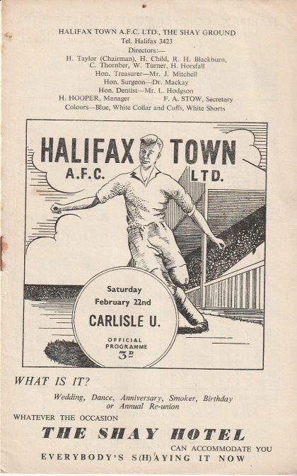 Halifax Town v Carlisle United 22-Feb-1959