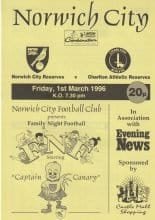 Norwich City Reserves v Charlton Athletic Reserves  01-Mar-1996