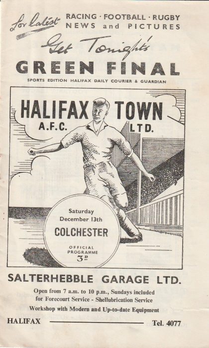 Halifax Town v Colchester United 13-Dec-1958