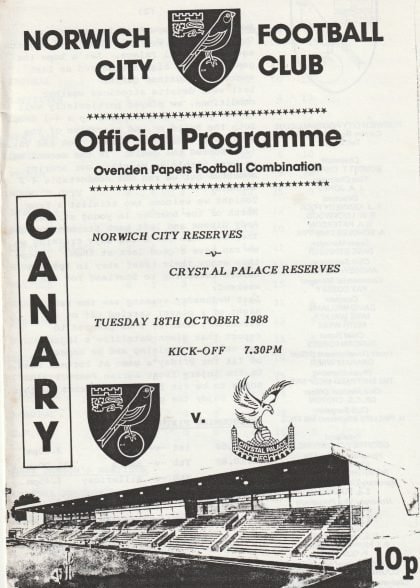 Norwich City Reserves v Crystal Palace Reserves 18-Oct-1988