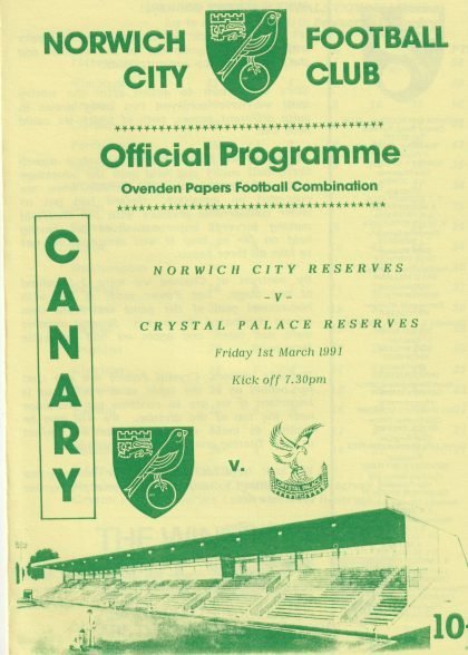 Norwich City Reserves v Crystal Palace Reserves  01-Mar-1991