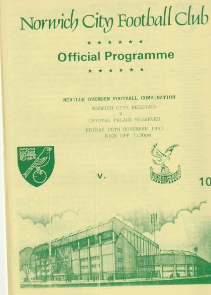Norwich City Reserves v Crystal Palace Reserves  26-Nov-1993