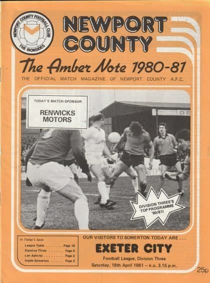 Newport County v Exeter City  18-Apr-1981