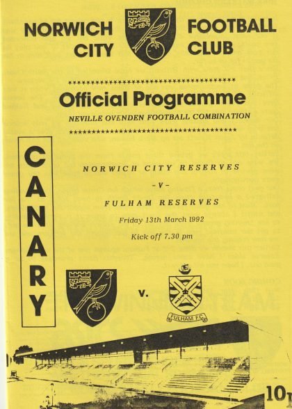 Norwich City Reserves v Fulham Reserves  13-Mar-1992