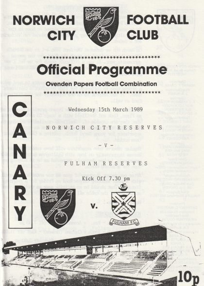Norwich City Reserves v Fulham Reserves  15-Mar-1989