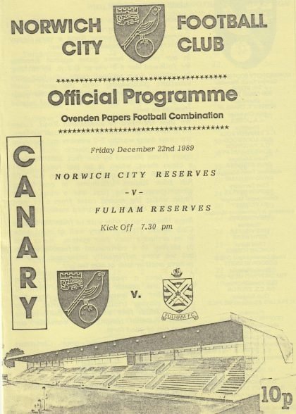Norwich City Reserves v Fulham Reserves  22-Dec-1989