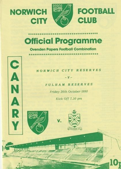 Norwich City Reserves v Fulham Reserves  26-Oct-1990