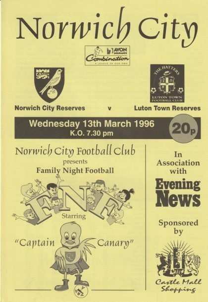Norwich City Reserves v Luton Town Reserves  13-Mar-1996