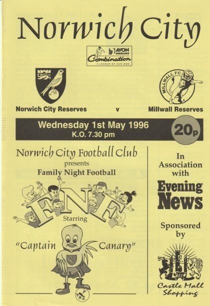 Norwich City Reserves v Millwall Reserves  01-May-1996