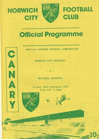 Norwich City Reserves v Millwall Reserves  28-Feb-1992
