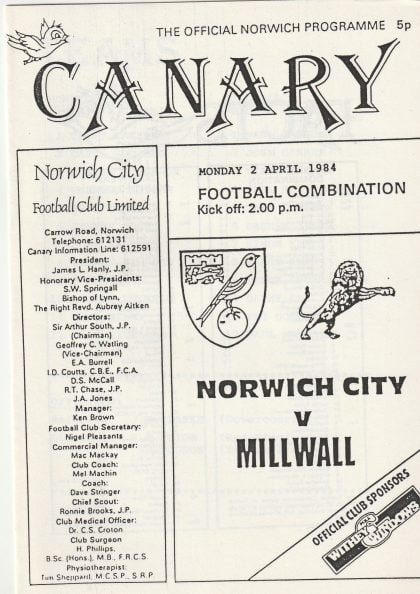 Norwich City Reserves v Millwall Reserves  02-Apr-1984