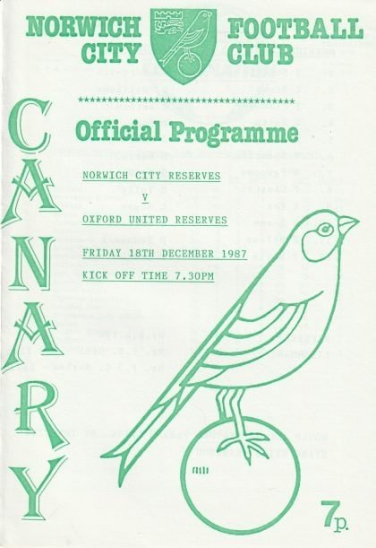 Norwich City Reserves v Oxford United Reserves 18-Dec-1987