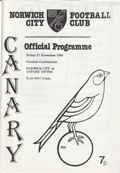 Norwich City Reserves v Oxford United Reserves 21-Nov-1986