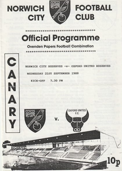 Norwich City Reserves v Oxford United Reserves  21-Sep-1988