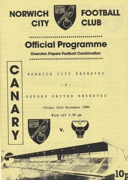 Norwich City Reserves v Oxford United Reserves  24-Nov-1989