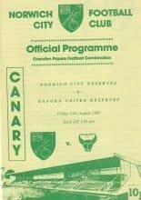 Norwich City Reserves v Oxford United Reserves  31-Aug-1990