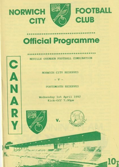 Norwich City Reserves v Portsmouth Reserves  01-Apr-1992