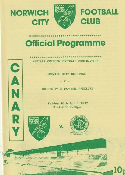 Norwich City Reserves v Queens Park Rangers Reserves  10-Apr-1992