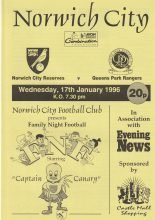 Norwich City Reserves v Queens Park Rangers Reserves  17-Jan-1996