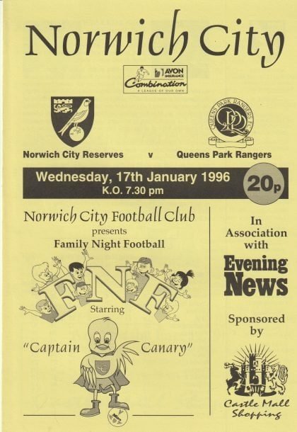 Norwich City Reserves v Queens Park Rangers Reserves  17-Jan-1996