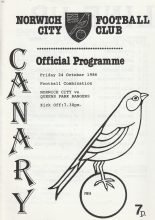 Norwich City Reserves v Queens Park Rangers Reserves  24-Oct-1986