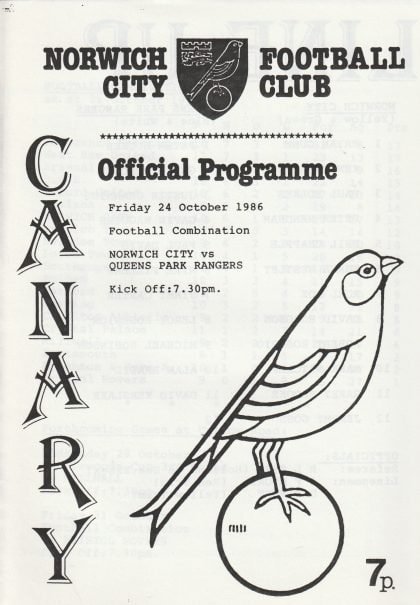 Norwich City Reserves v Queens Park Rangers Reserves  24-Oct-1986
