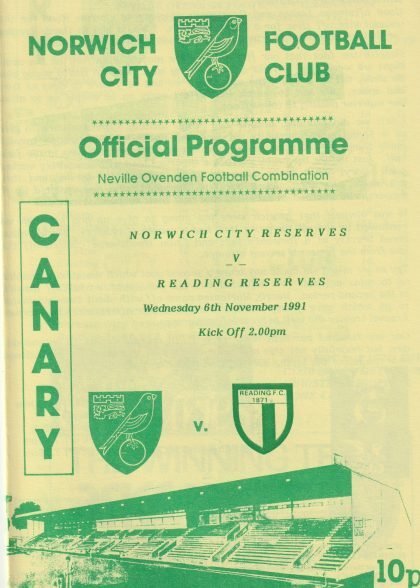 Norwich City Reserves v Reading Reserves 06-Nov-1991