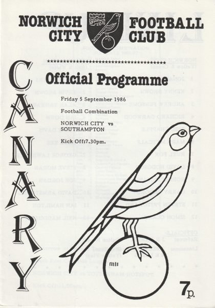Norwich City Reserves v Southampton Reserves 05-Sep-1986