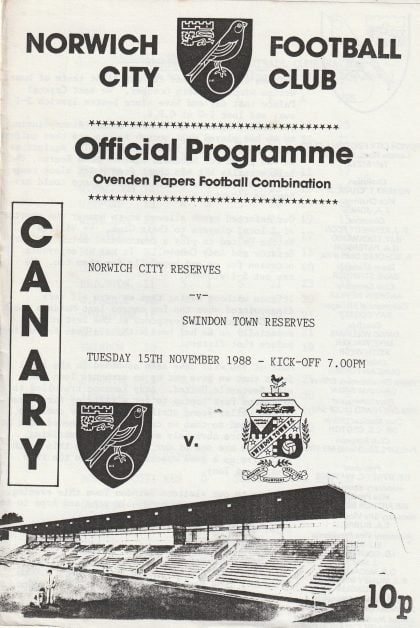 Norwich City Reserves v Swindon Town Reserves 15-Nov-1988