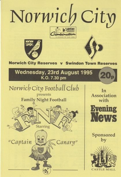 Norwich City Reserves v Swindon Town Reserves  23-Aug-1995