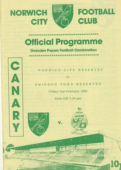 Norwich City Reserves v Swindon Town Reserves 02-Feb-1990