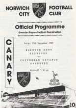 Norwich City Reserves v Tottenham Hotspur Reserves  15-Sep-1989