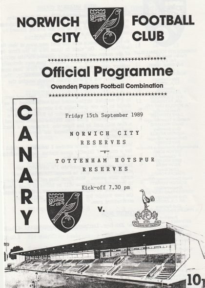 Norwich City Reserves v Tottenham Hotspur Reserves  15-Sep-1989