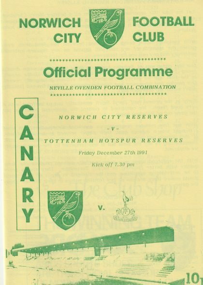 Norwich City Reserves v Tottenham Hotspur Reserves  27-Dec-1991
