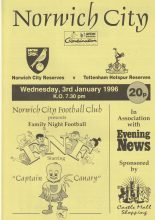 Norwich City Reserves v Tottenham Hotspur Reserves  03-Jan-1996