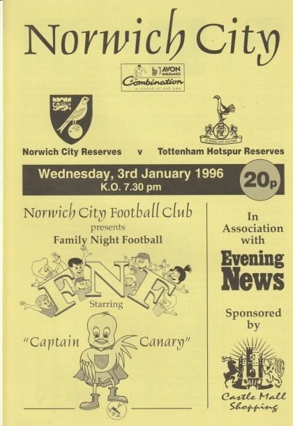 Norwich City Reserves v Tottenham Hotspur Reserves  03-Jan-1996