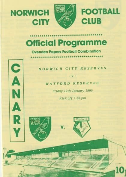 Norwich City Reserves v Watford Reserves  12-Jan-1990