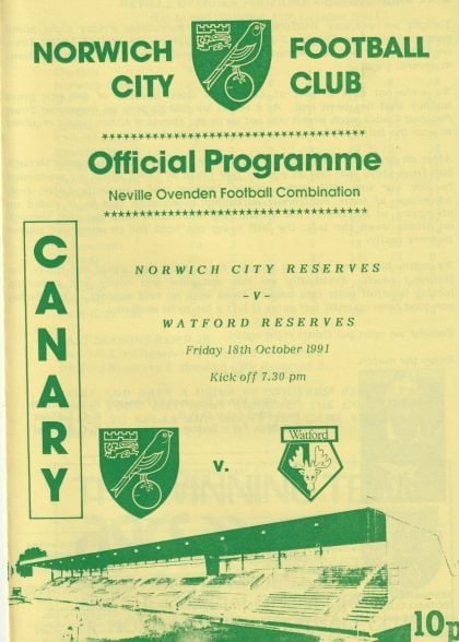 Norwich City Reserves v Watford Reserves  18-Oct-1991
