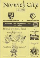 Norwich City Reserves v Watford Reserves  18-Sep-1995