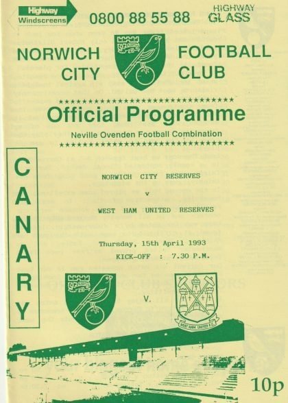 Norwich City Reserves v West Ham United Reserves  15-Apr-1993