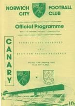 Norwich City Reserves v West Ham United Reserves  17-Jan-1992